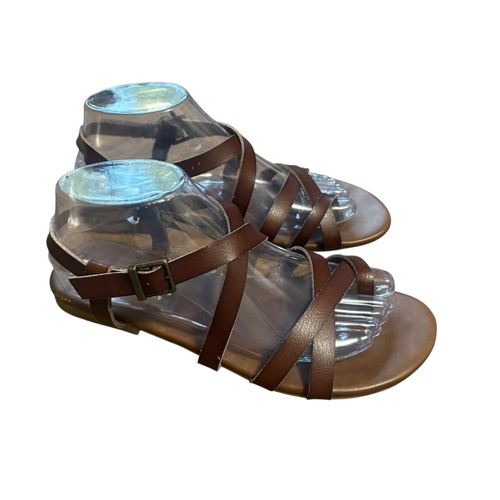 Womens Sand‎ States Brown Crisscross Ankle Strap Buckle Gladiator Sandals 8.5M